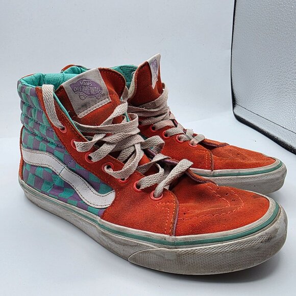 Vans Sk8 Hi Crazy Check Cherry Tomato Womens Size 8 Sneaker Shoes Casual Walking - Picture 1 of 13